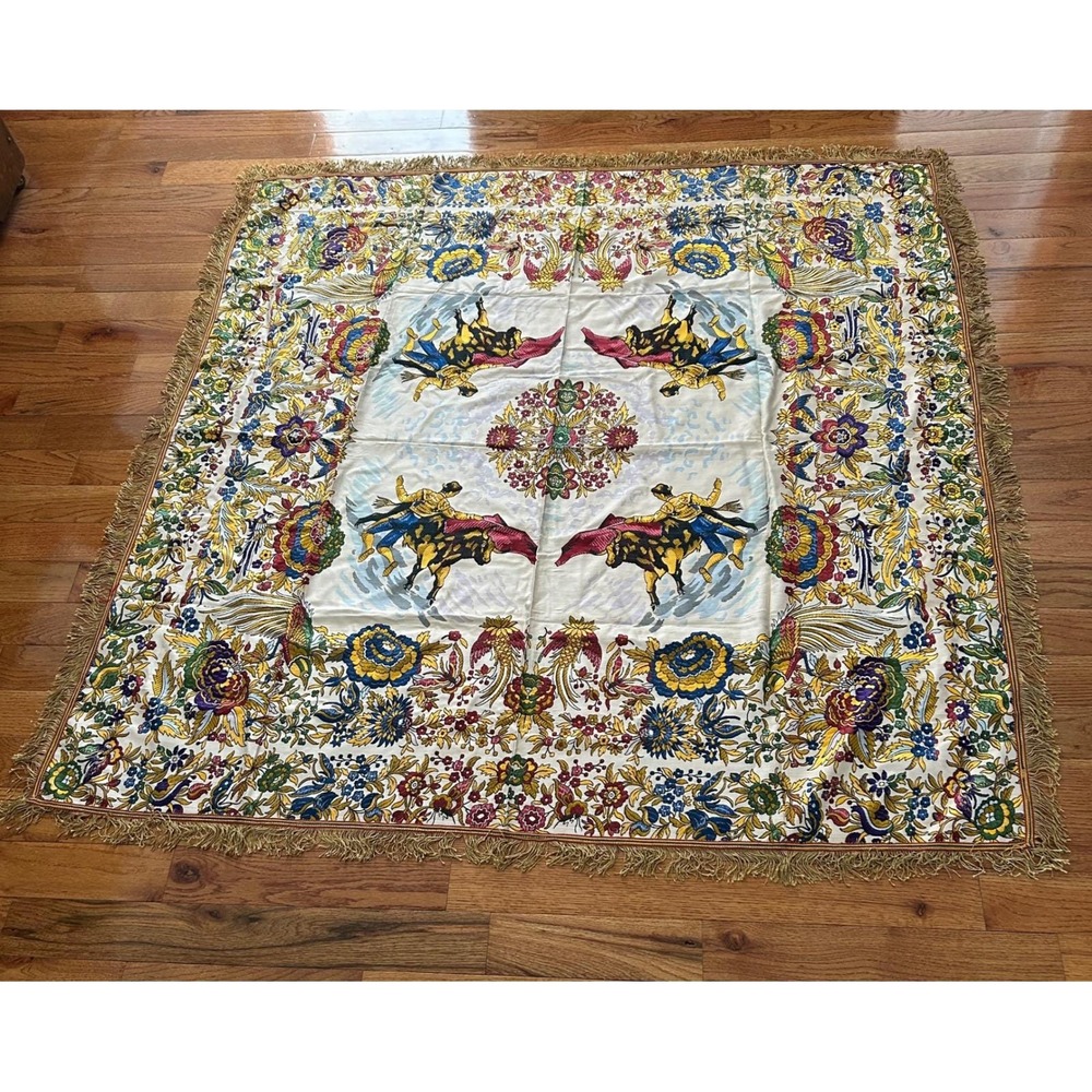 Vtg Samaranch Barcelona Tapete Taurino Spanish Bullfight Tapestry Tablecloth